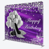 Aperturee - Aperturee Glitter Silver Purple Fabric Backdrop Cover for Birthday